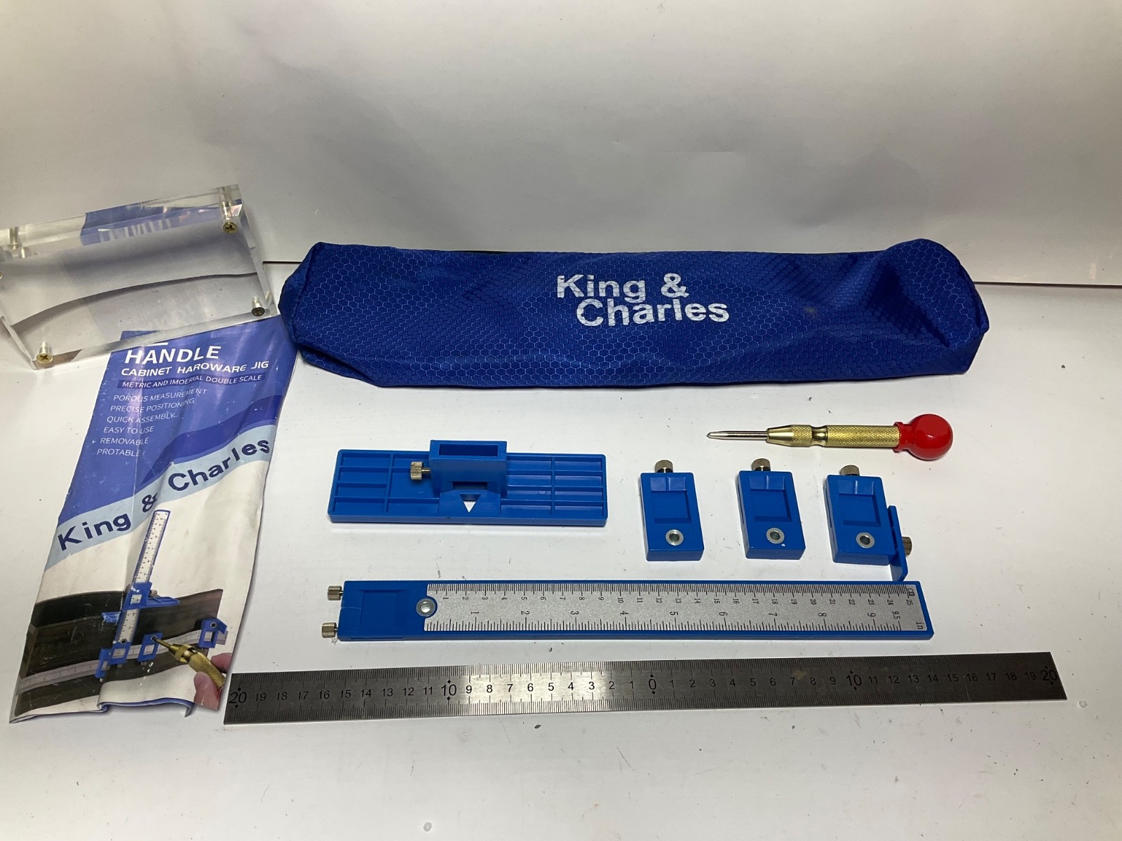 King & Charles Cabinet Hardware Jig Kit – Complete with Automatic Center Punch