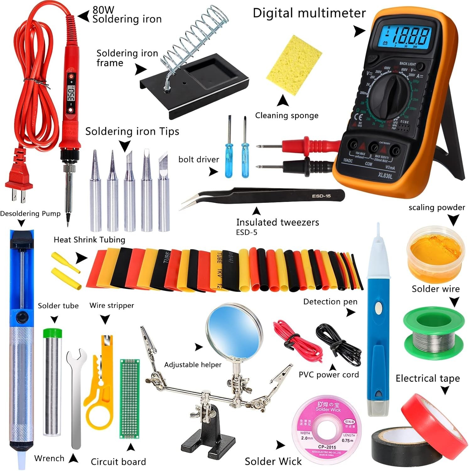 Soldering Iron Kit Digital 80W LCD Temperature Control Portable Electronic Tools