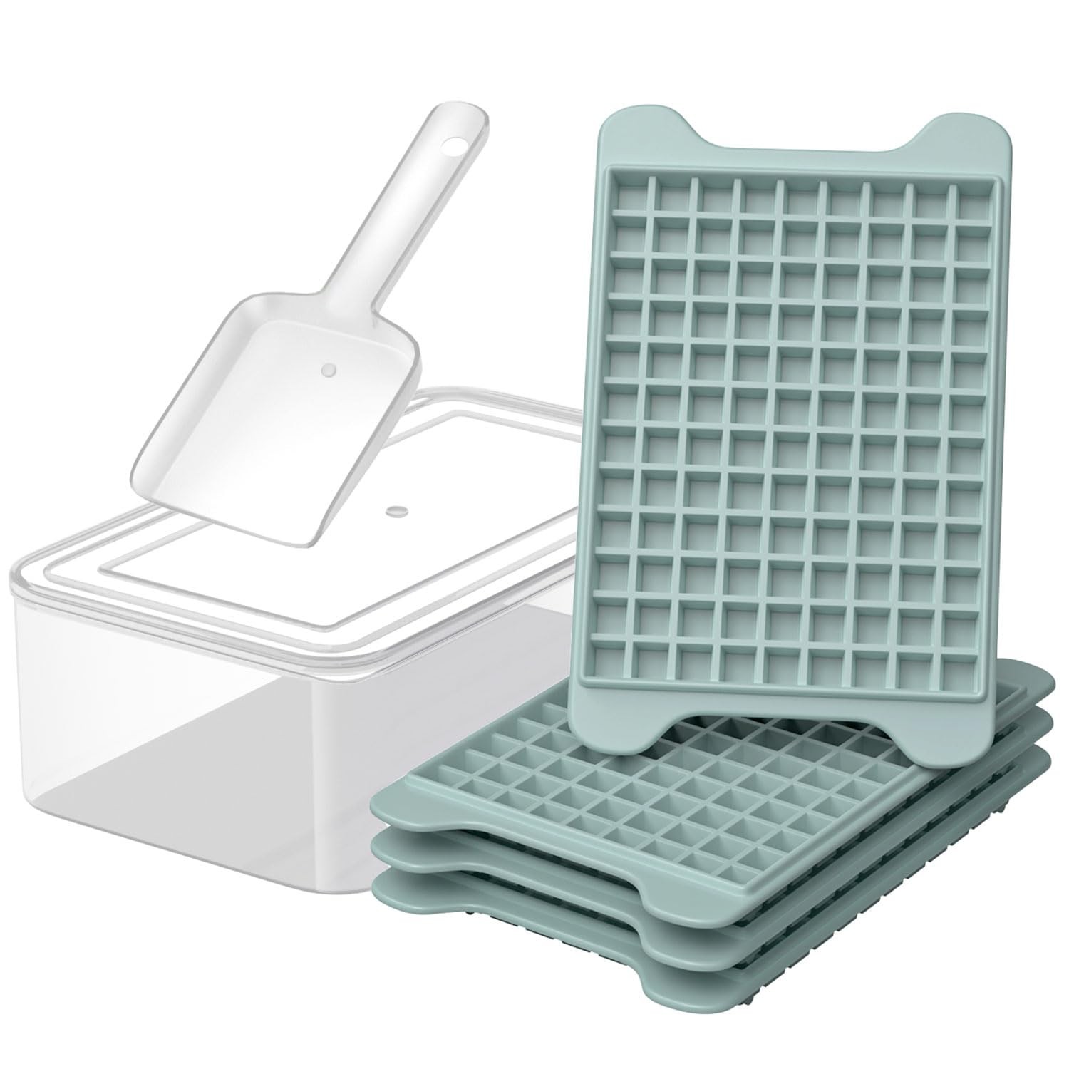 Crushed Ice Cube Tray with Bin, Mini Ice Maker for Freezer, 4×108 Nugget Cubes