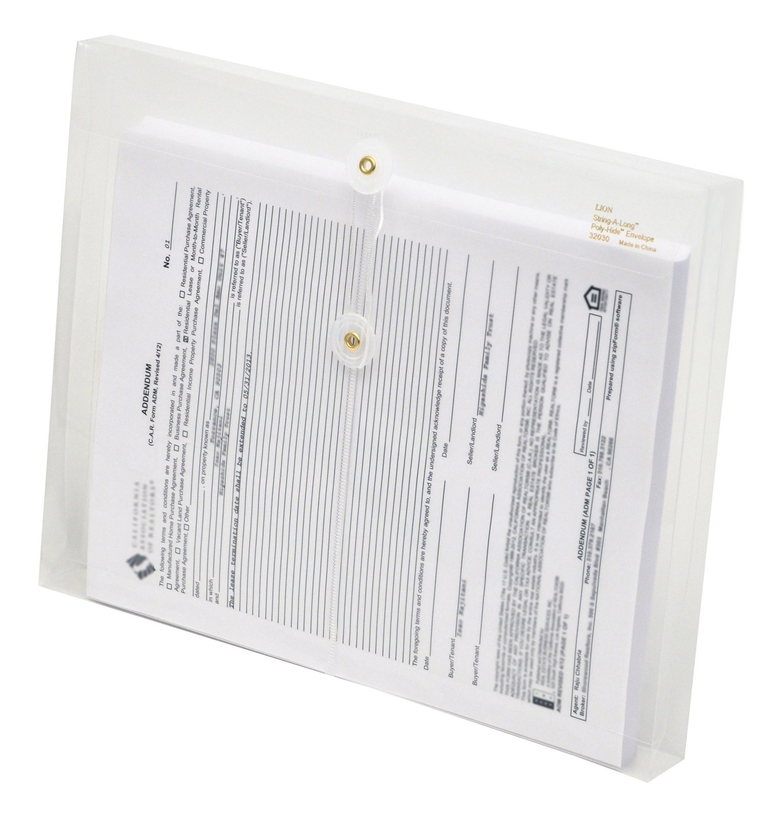 6 Pack String-A-Long Clear Poly Envelopes with Gusset Letter Size Side Load