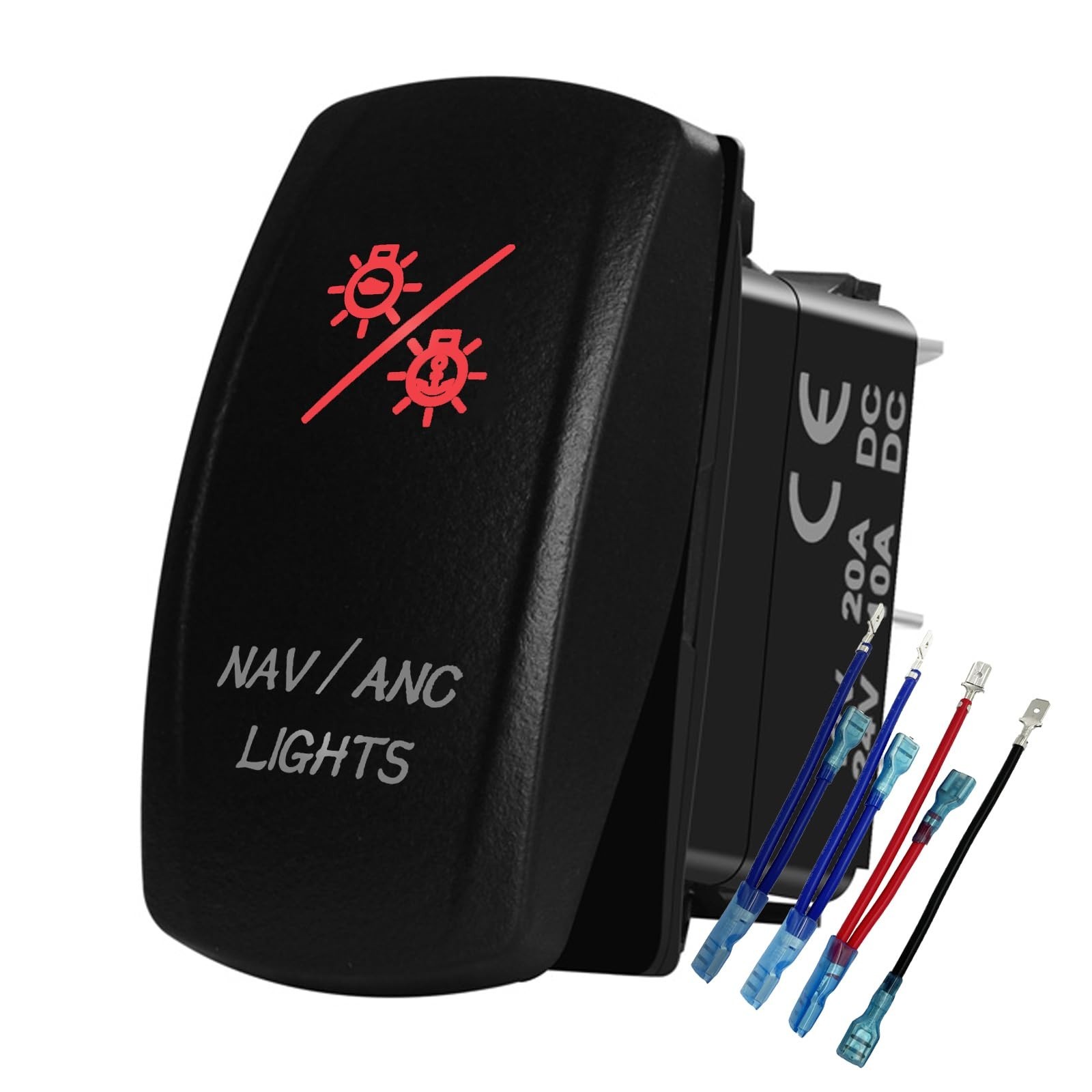12V RED Led Boat Nav/ANC Lights Rocker Switch with Wires 7 PIN ON-Off-ON Wate...