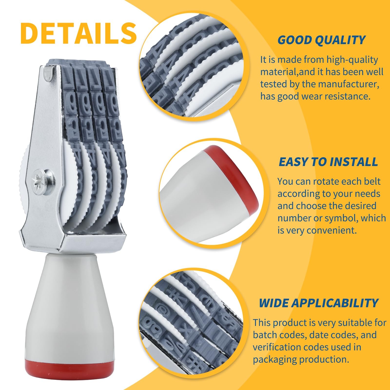 4 Digit Number Stamp by JPKTA,Rubber Changeable Office 4 Stamp, Grey