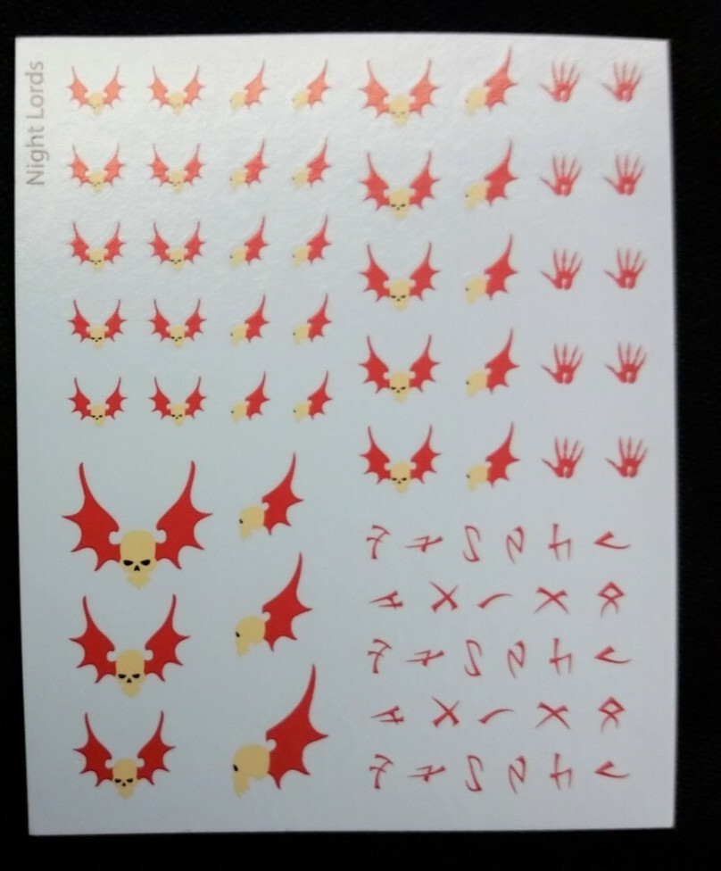 40K Night Lords Transfer Decals 1 Sheet Warhammer  40K Chaos Space Marines