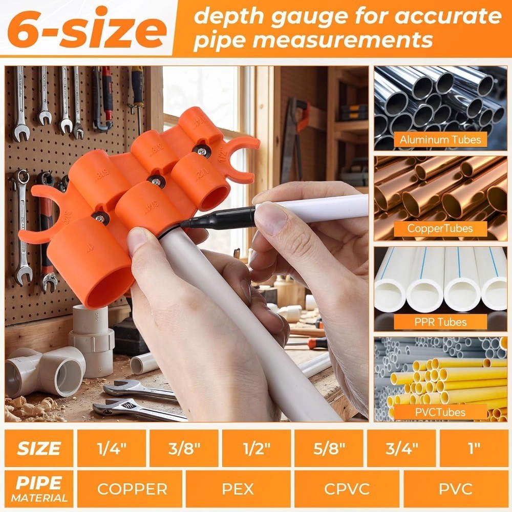 3 Pcs Pipe Deburring Tool and Depth Gauge Kit, Push to Connect Fitting Prep Tool