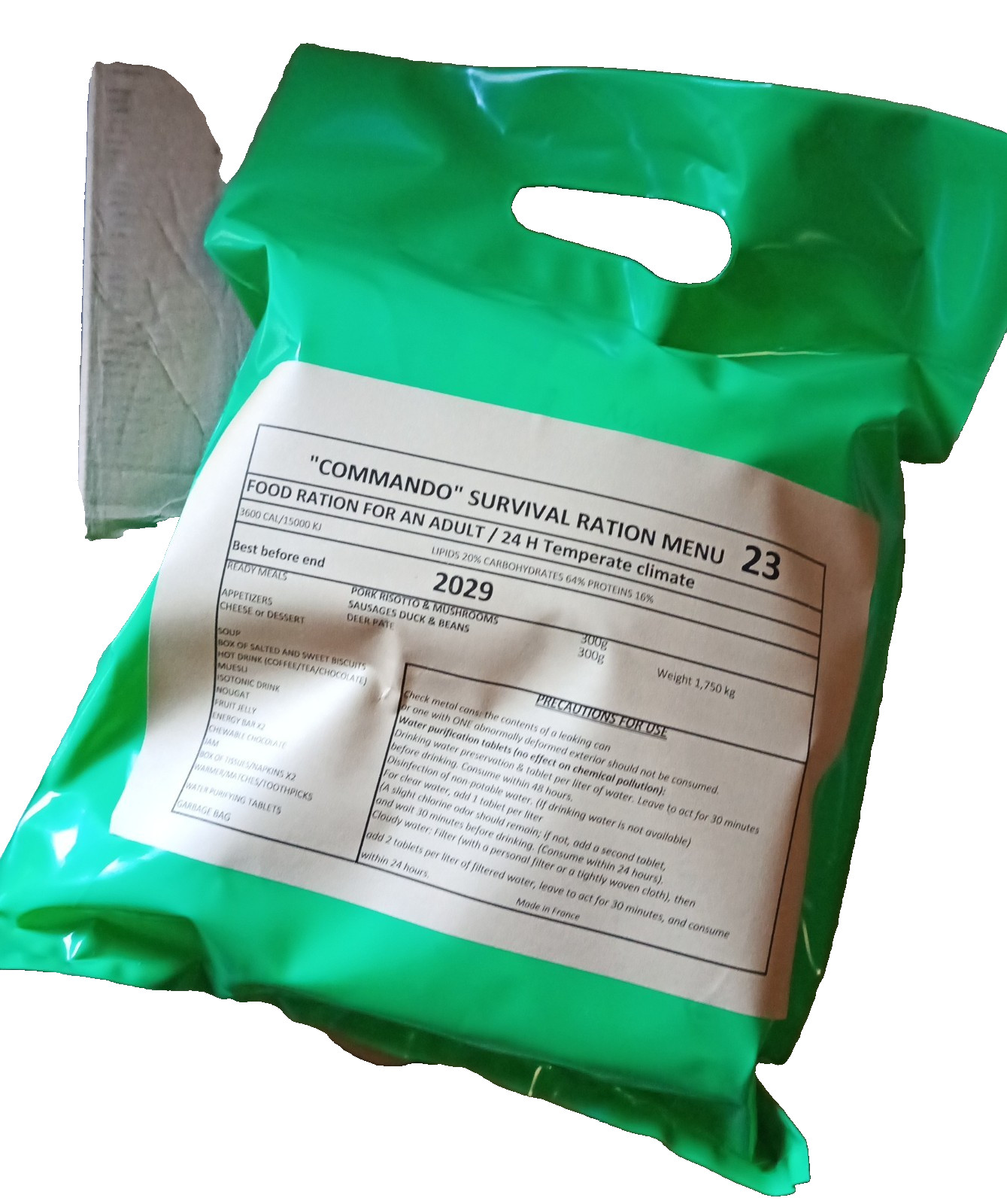D.D.M 2029 OFFERED PORT Combat Ration "Commando", Menu No. 23, French