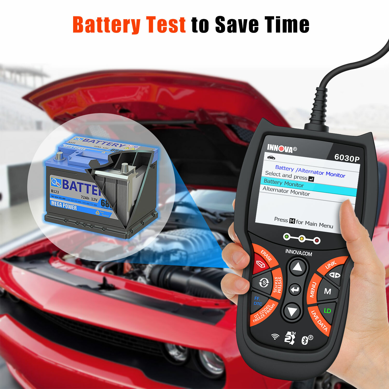 INNOVA 6030P Car ABS Scanner Check Engine Battery OBD2 Code Reader Live Data