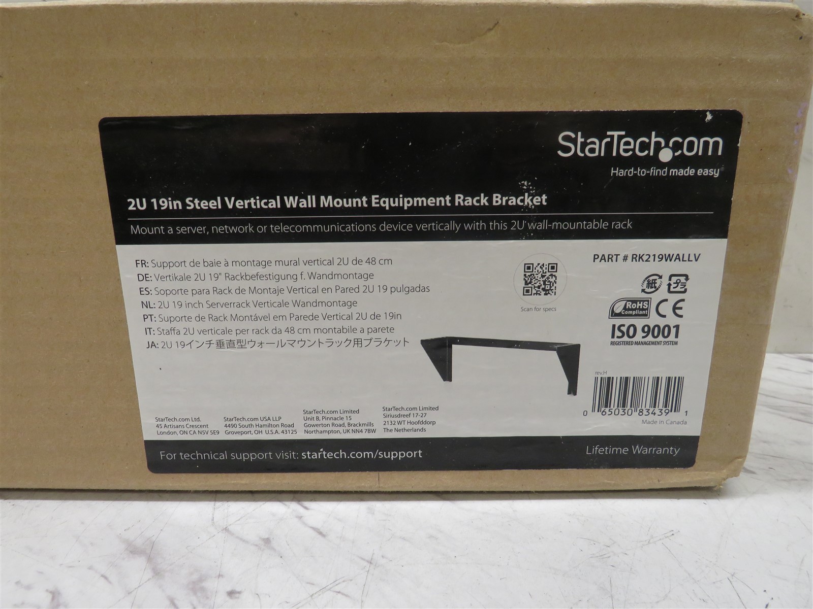 NEW StarTech RK219WALLV 2U 19in Vertical Wall Mount Server Network Rack Bracket
