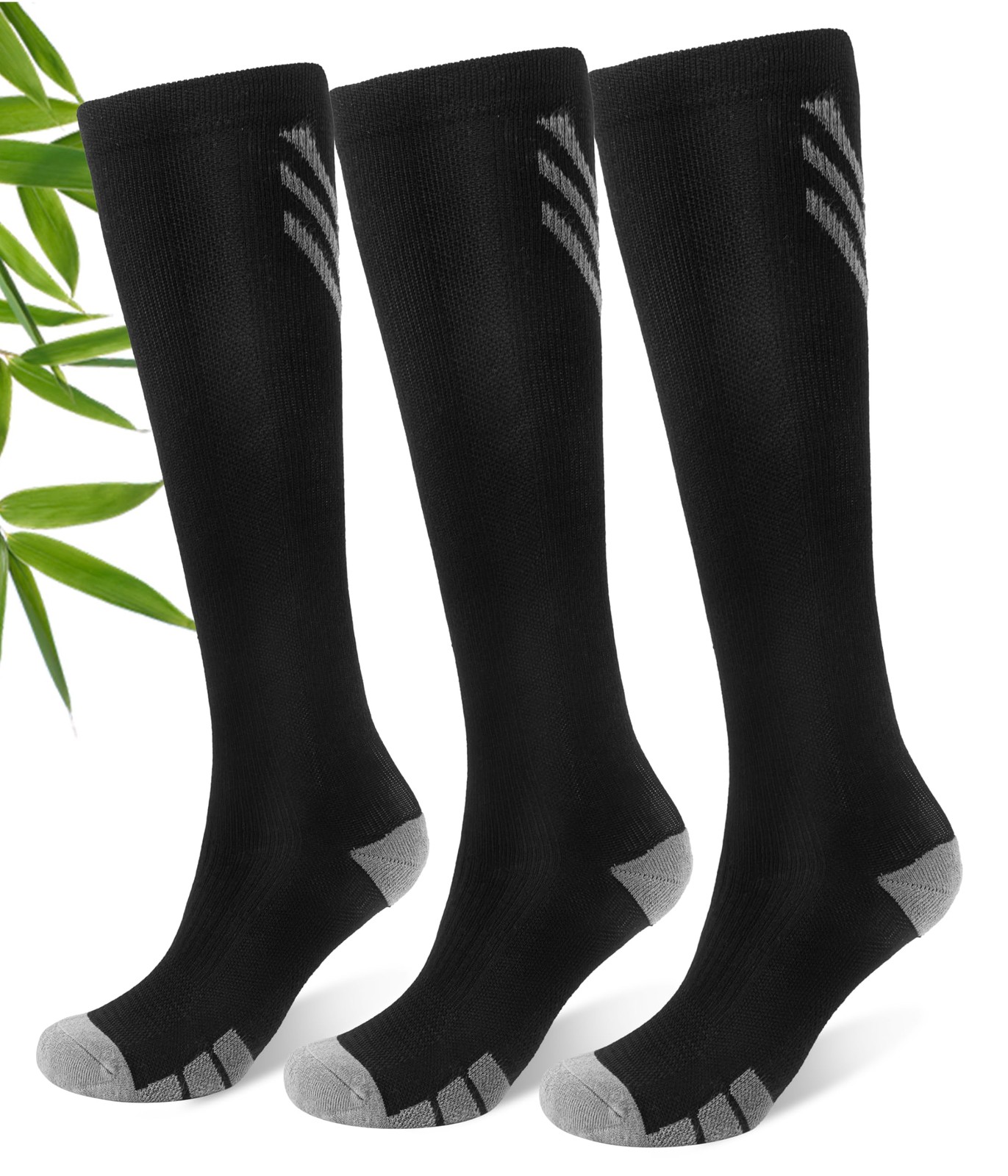 Bamboo Viscose Compression Socks for Men & Women 3 Pairs,15-25 mmHg Knee-High...