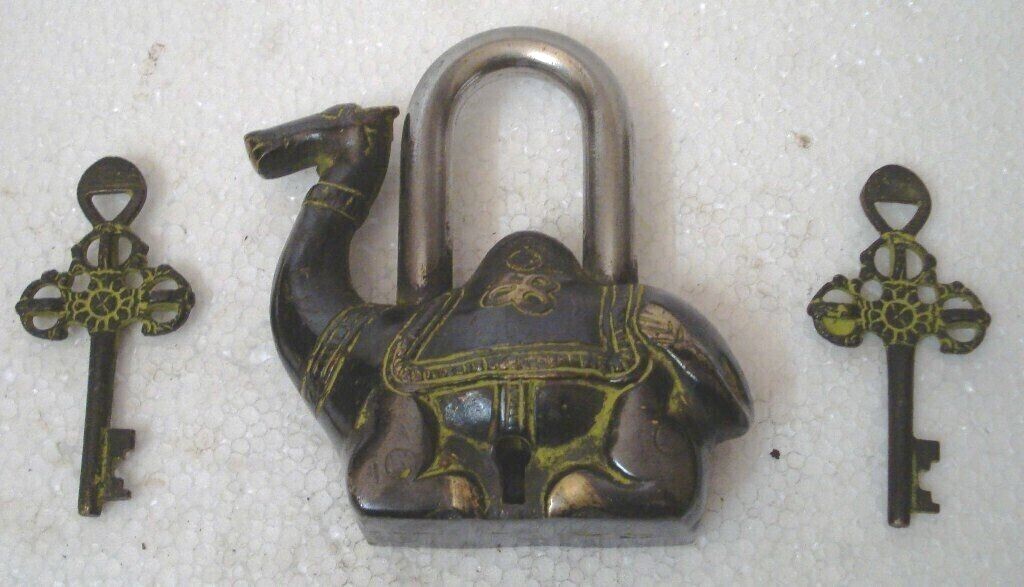 Vintage Finish Handmade Brass Camel Shape Padlock With keys Working Functional