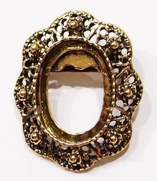 6 of 25x18mm Antique Gold Victorian Style Ball Claw Brooch Pin Settings 40x36mm