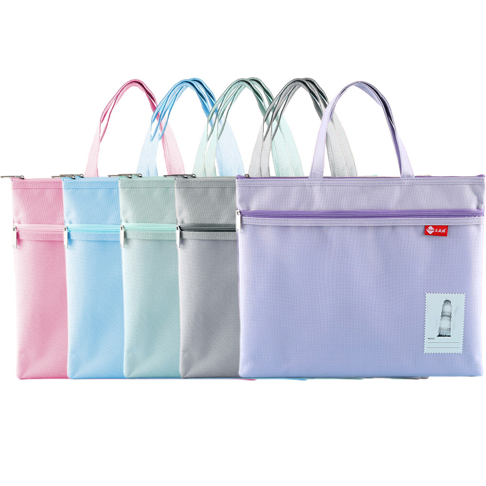 Mesh Zipper Pouch Double Pocket Waterproof File Bag with Handle Document Storage