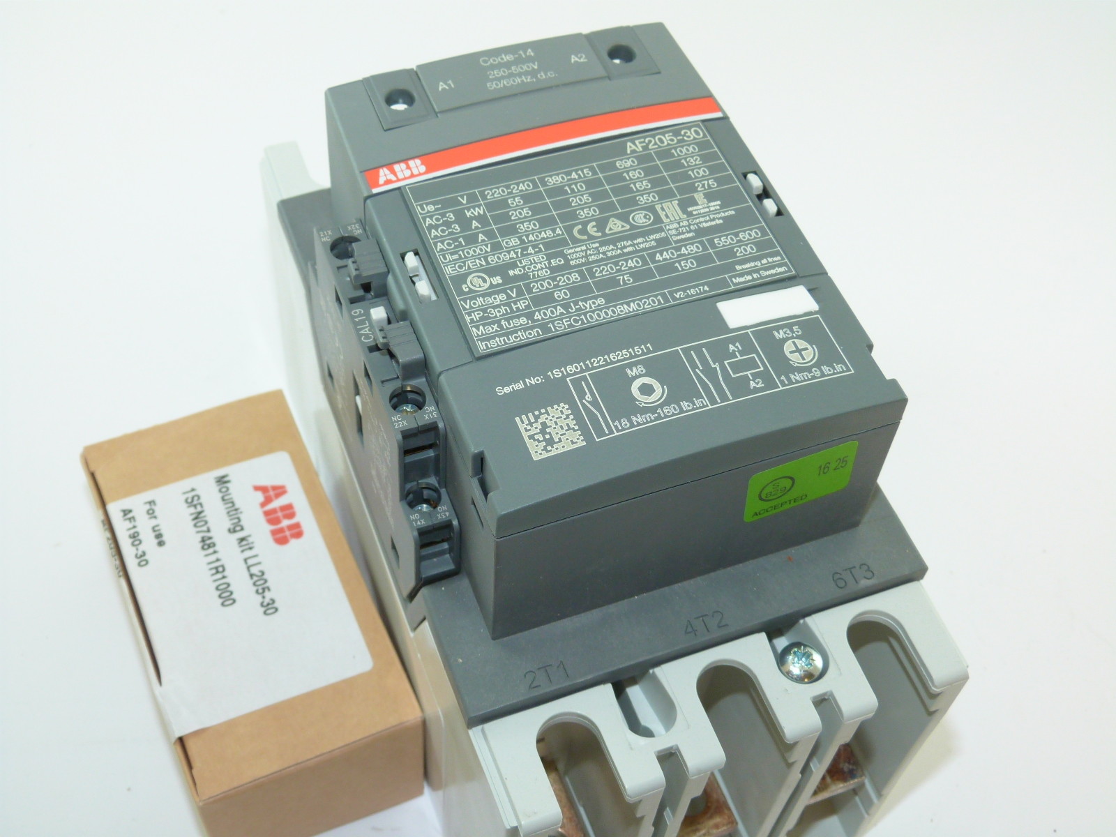 ABB AF205-30-11-14 3p 205a 250-500v Contactor NEW 1yr Warranty