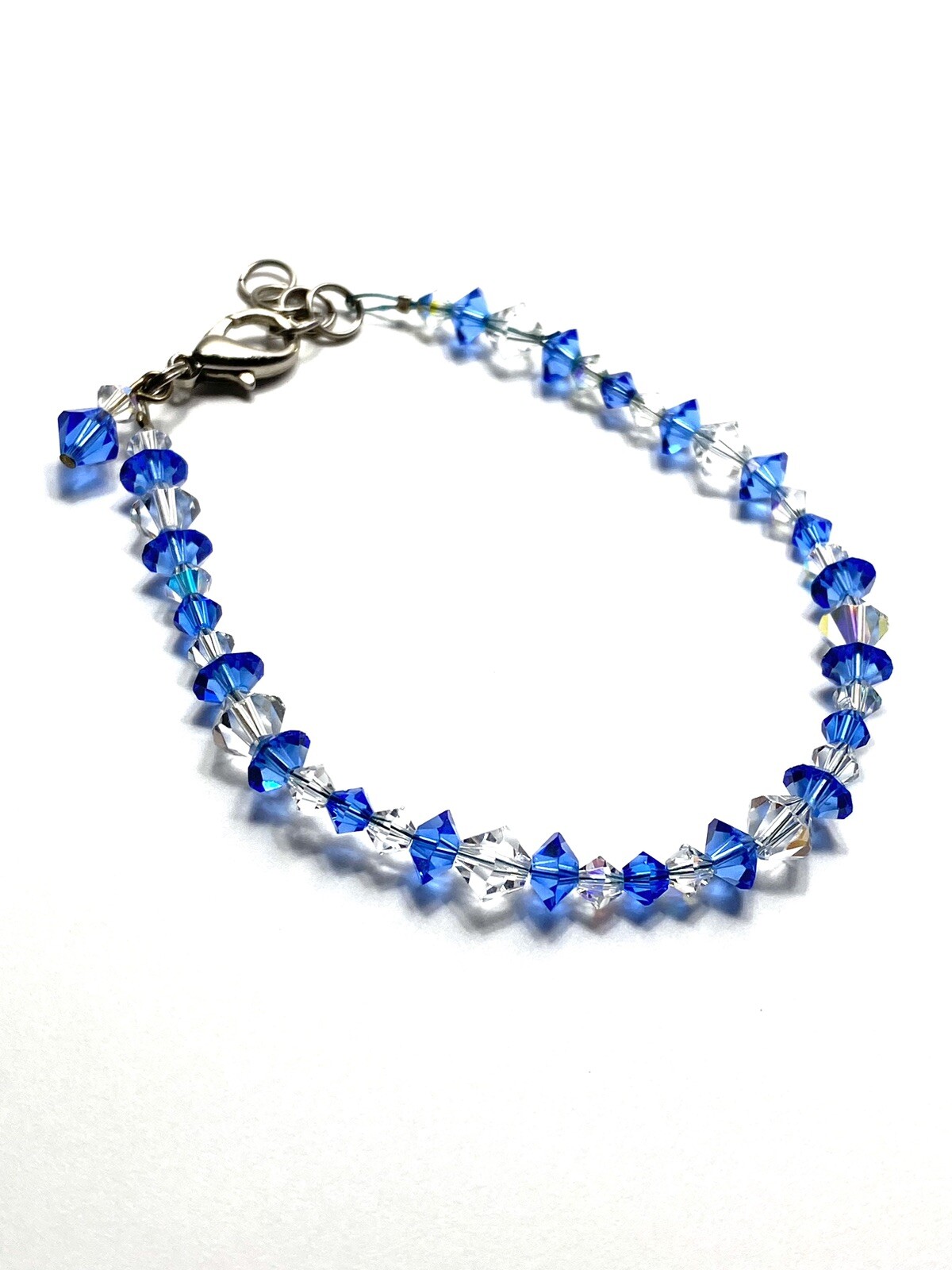 Bracelet Artisan Blue Clear Crystal Beads 7.5” + .5”