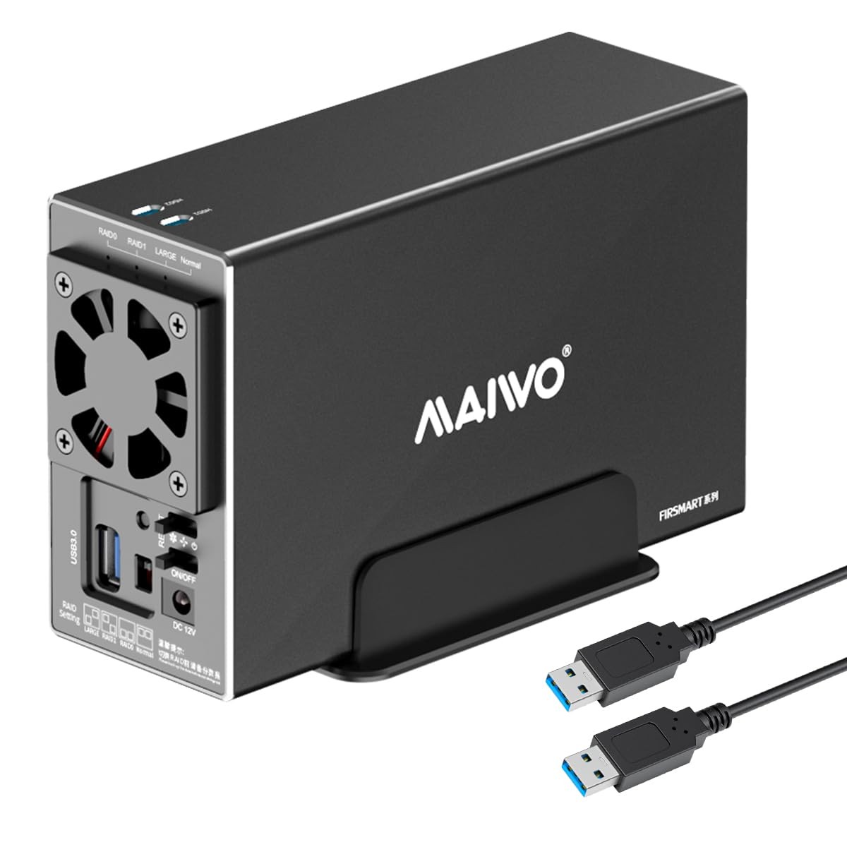 MAIWO Dual Bay Hard Drive RAID Enclosure with Cooling Fan for 2.5/3.5 inch...