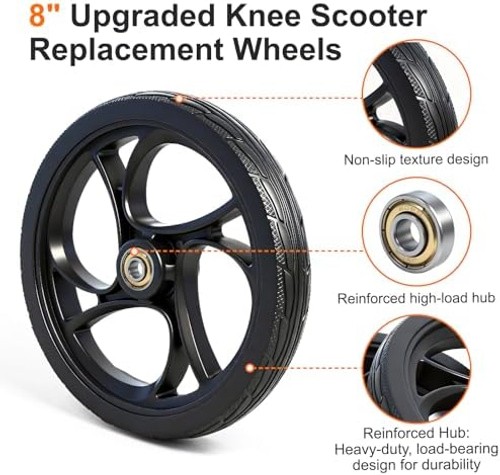 BlessReach 2PCS 8 Inch Walker Wheel, 5/16" (8 mm) Bearing Solid Replacement W...