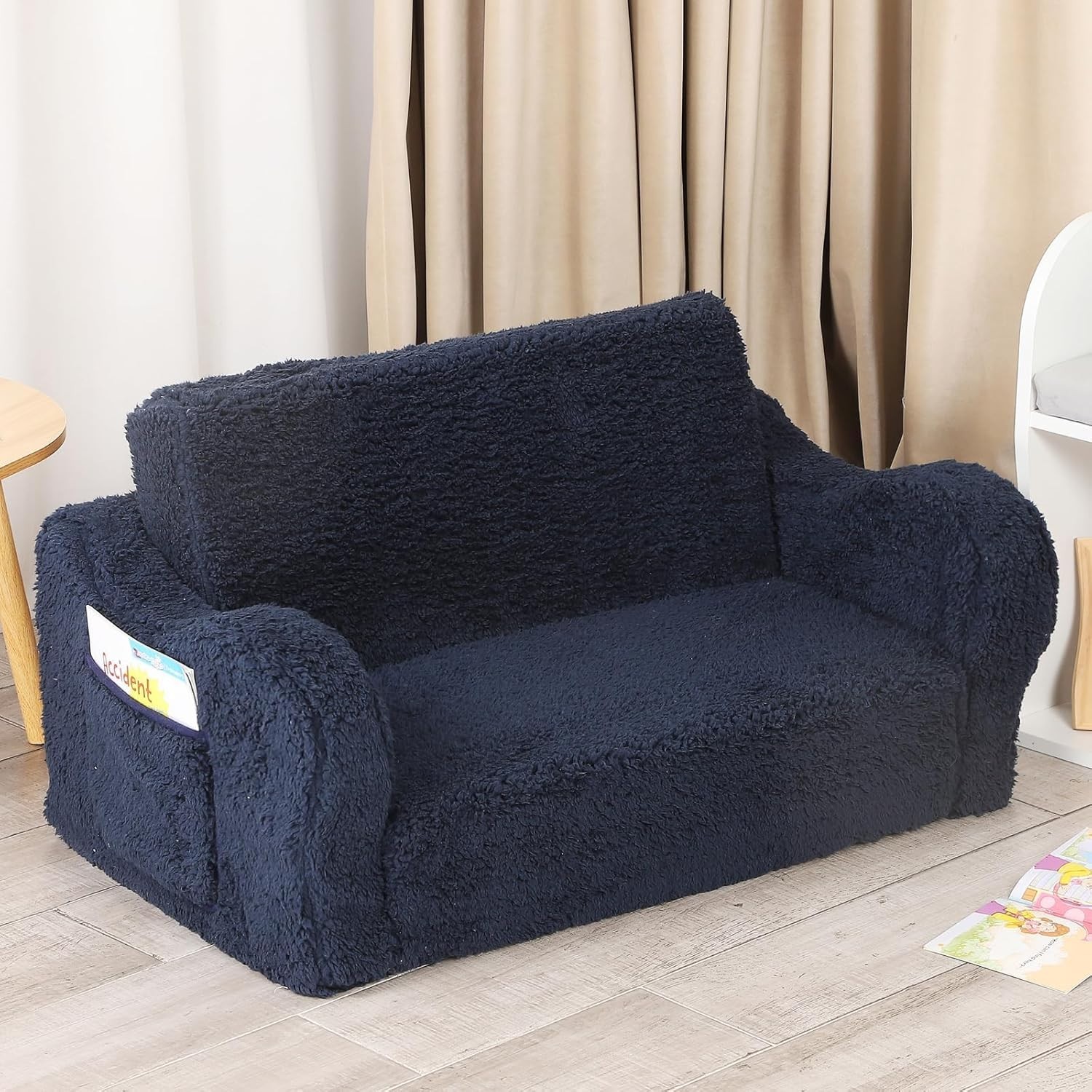 Kids Sofa, 2-in-1 Flip-Out Foam Couch with Soft Sherpa Cover, Cozy Play Loung...