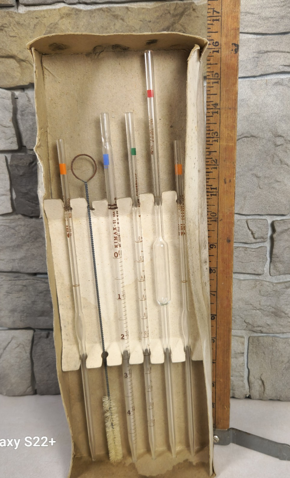 6 pc KIMAX Fisher NO. 3700 USA 2mL Reusable Volumetric Glass Pipette Pipet TD/TC
