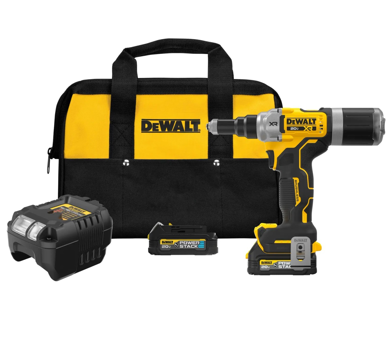 DEWALT DCF414GE2 20V MAX XR Brushless Cordless 1/4-in Powerstack Rivet Tool Kit