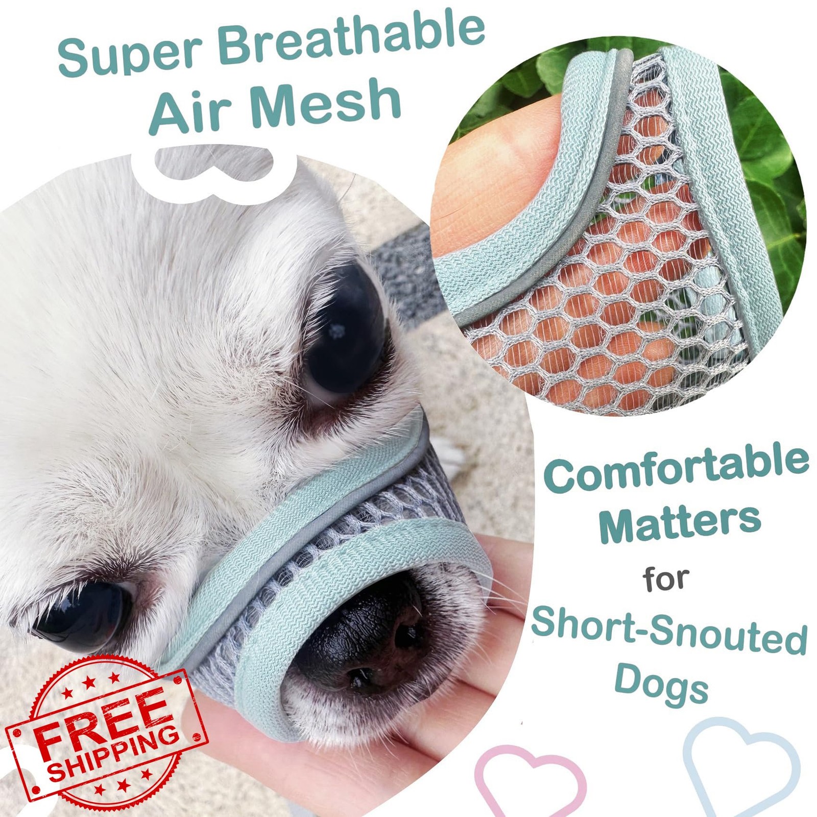XXS Mint Blue Dog Muzzle Soft Mesh Small Dogs Short Snout