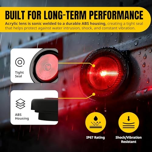 2-Inch Round LED Clearance Marker Lights - 2-Pack, P2 Rated, IP67 Red
