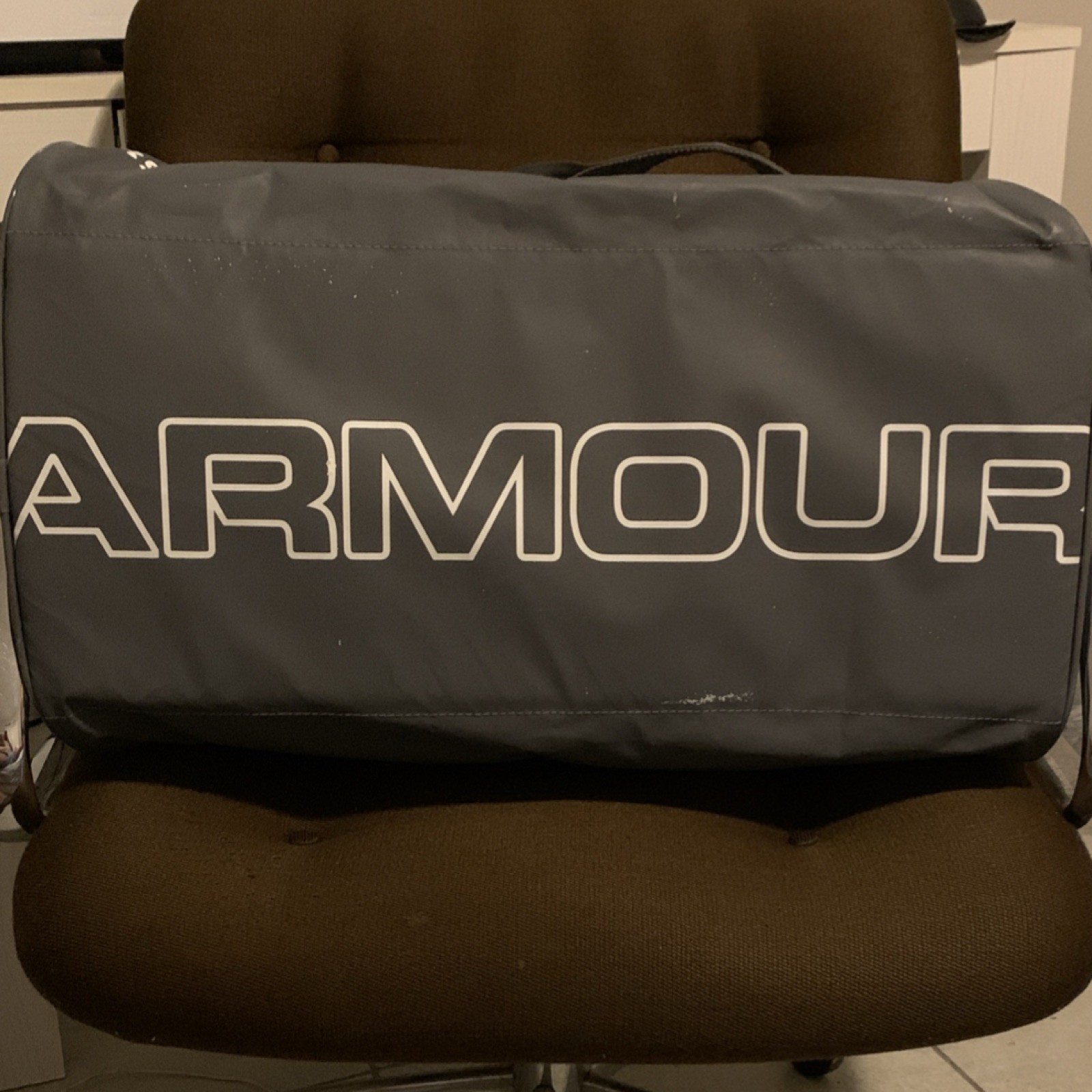 Under Armour Storm1 Duffel Gym Bag Navy Gray Polyester Inner Outer Pockets Zip