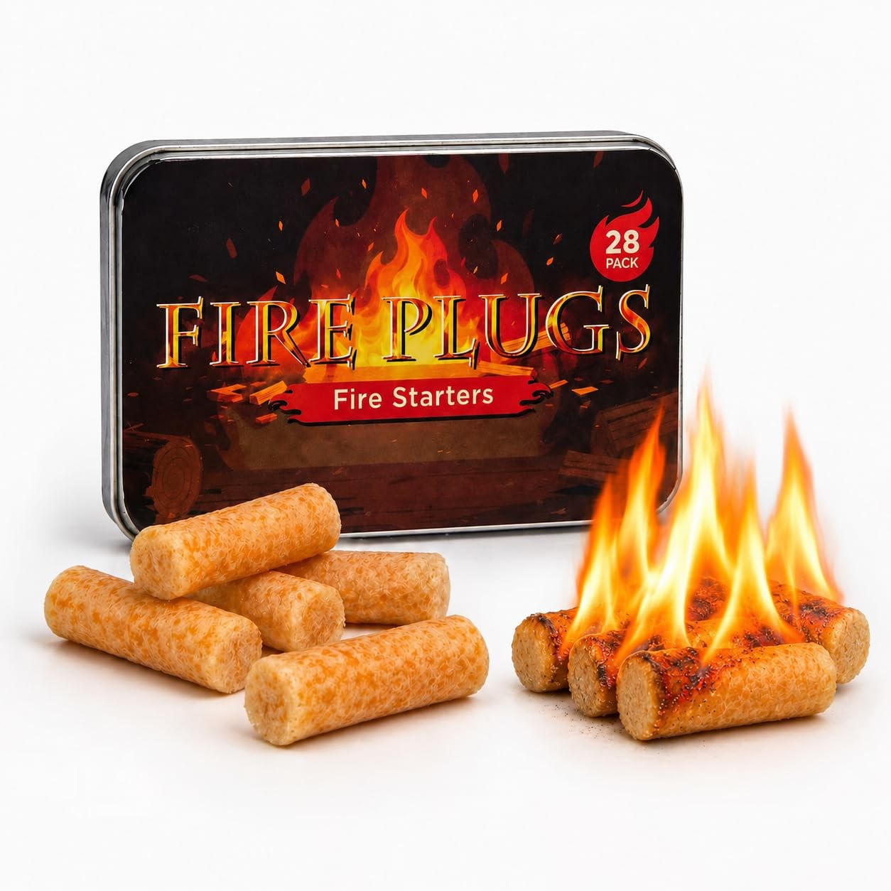 28 Pack Fire Plugs Fire Starters, Waterproof Portable Fire Starters with 5+ M...