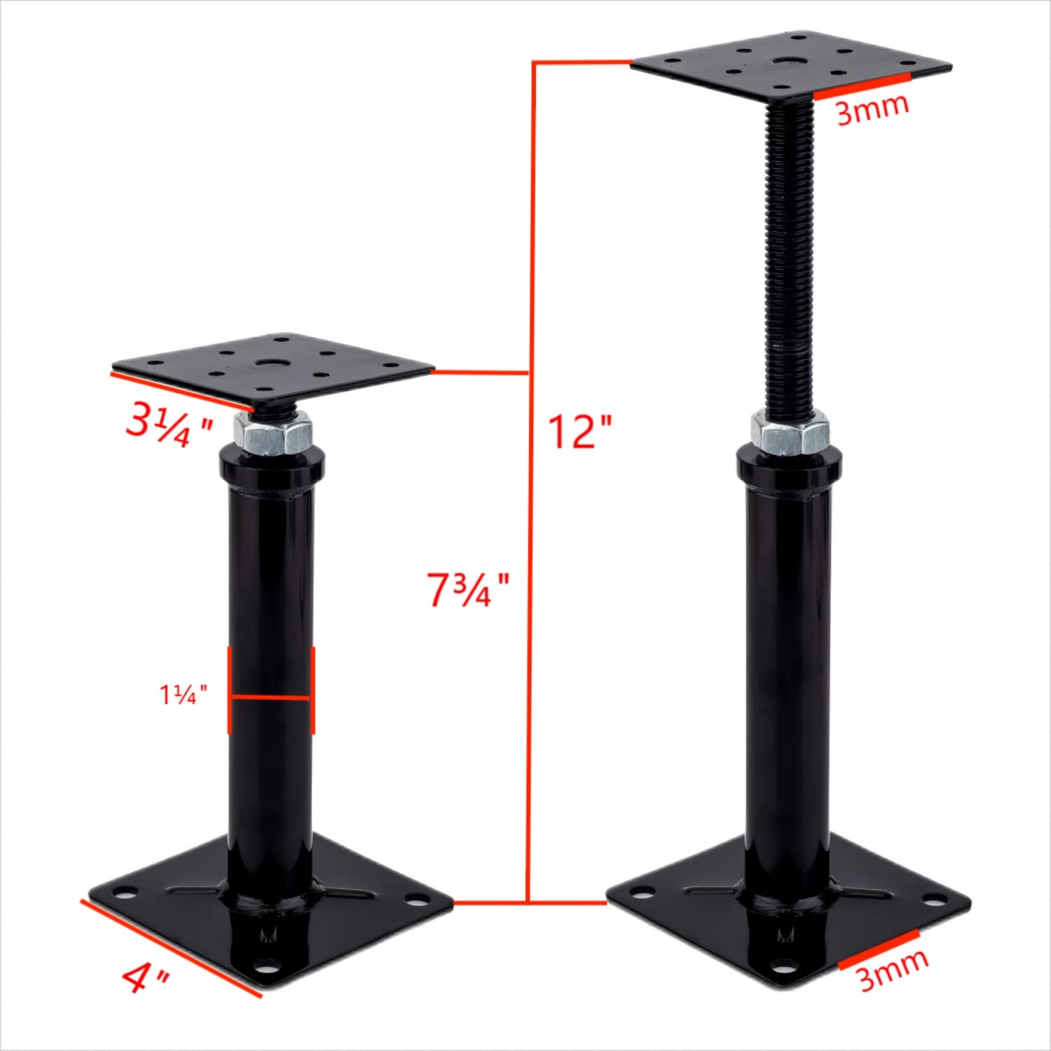 4 Pack Adjustable Support Jack for Floor, Post, Deck Foundation, RV Black