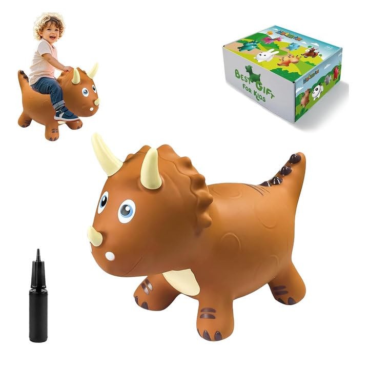 HotMax Inflatable Triceratops Dinosaur Bouncy Hopper Toy Ride-on Animal