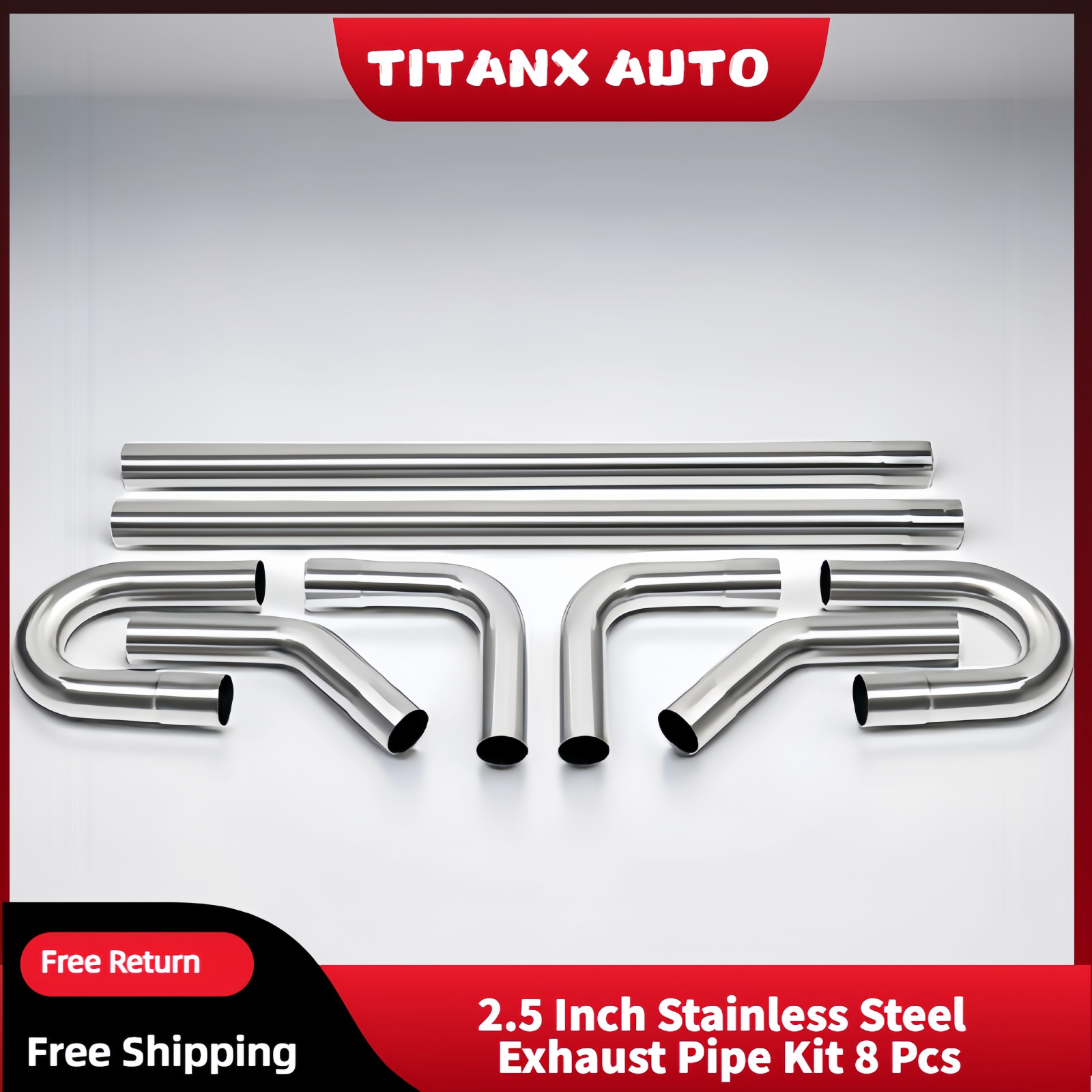 2.5" OD Stainless Steel Straight Bend DIY Custom Mandrel Exhaust Pipe Kit 8Pcs