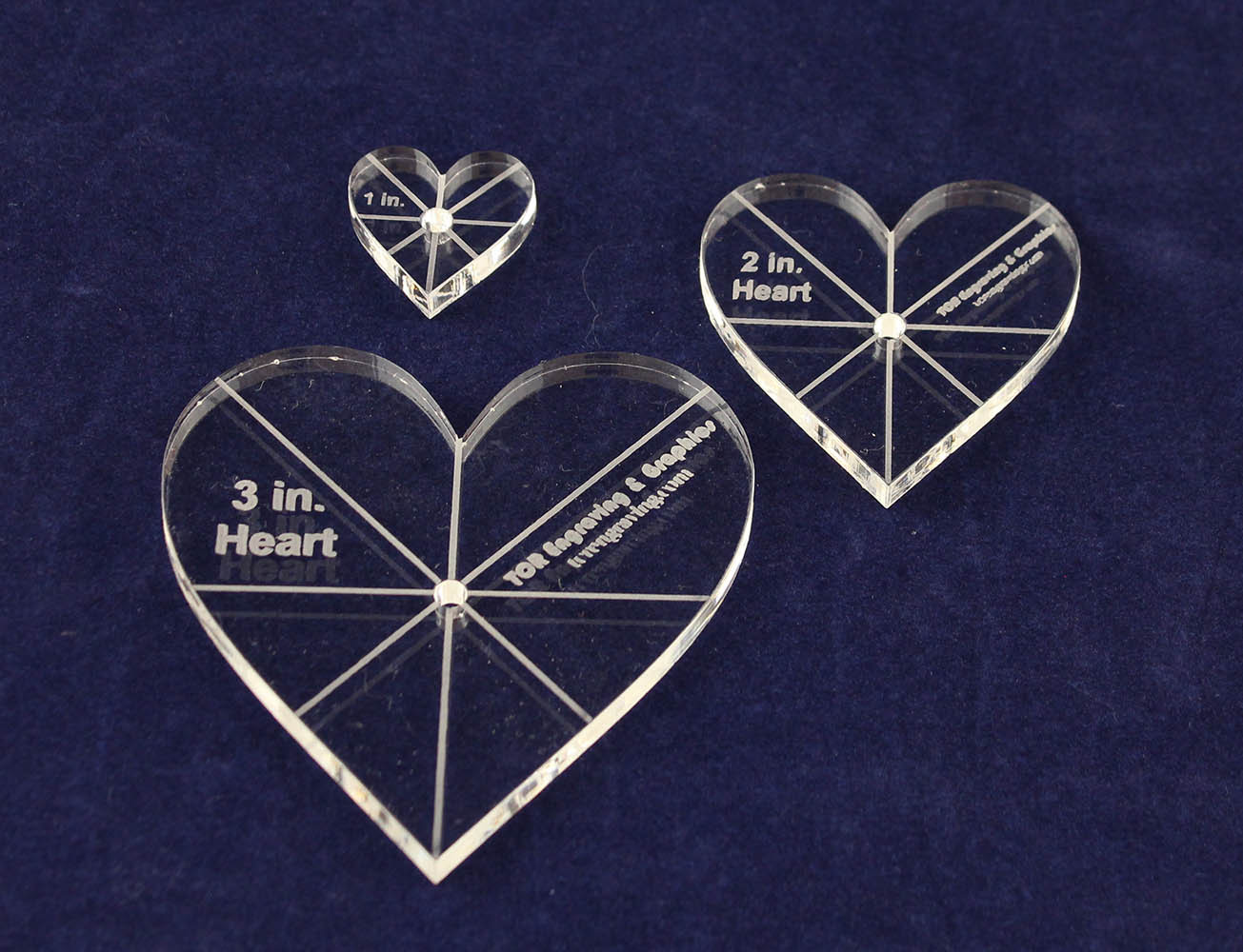 3 piece Heart Set w/guidelines 1", 2", 3"- 1/4" Acrylic-Clear -