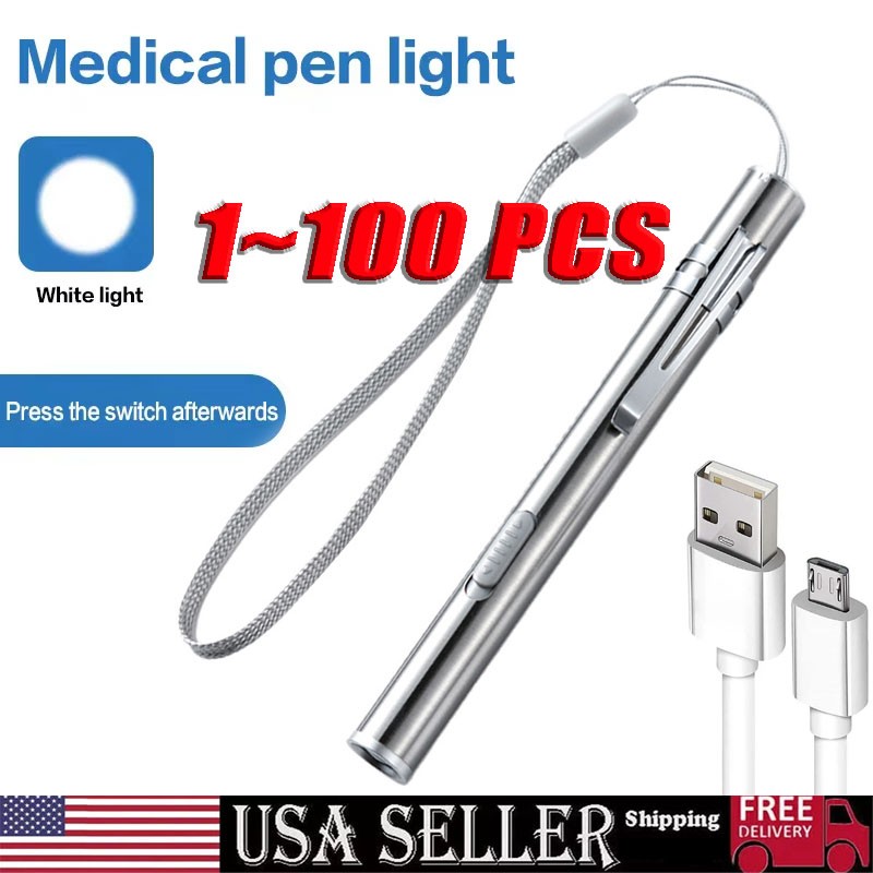 100X LED USB RECHARGEABLE MINI FLASHLIGHT Stainless Steel Pen Light 1000 Lumens