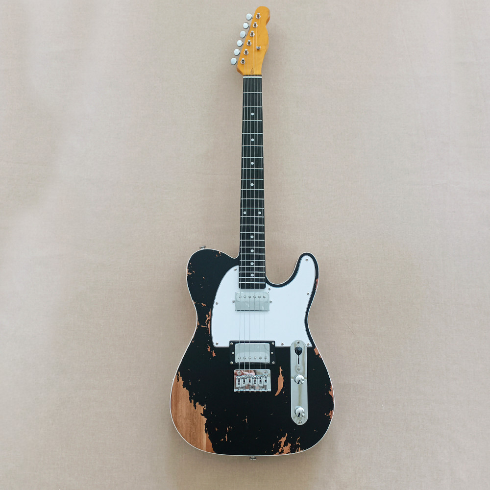 Tele Old Aged Electric Guitar Mahogany BD Rosewood Fretboard Abalone Inlay Black