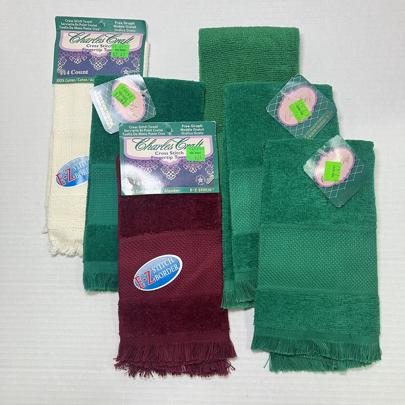 Charles Craft Towel Blanks LOT 6-4 Green 1 White 1 Burgundy NWT **READ**
