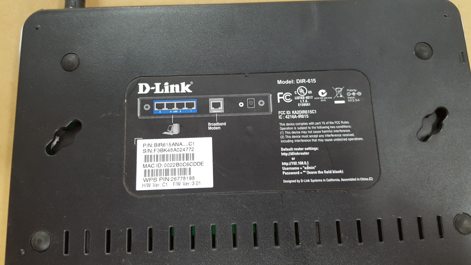 BIR615ANAC1 MODEL DIR-615 D-LINK