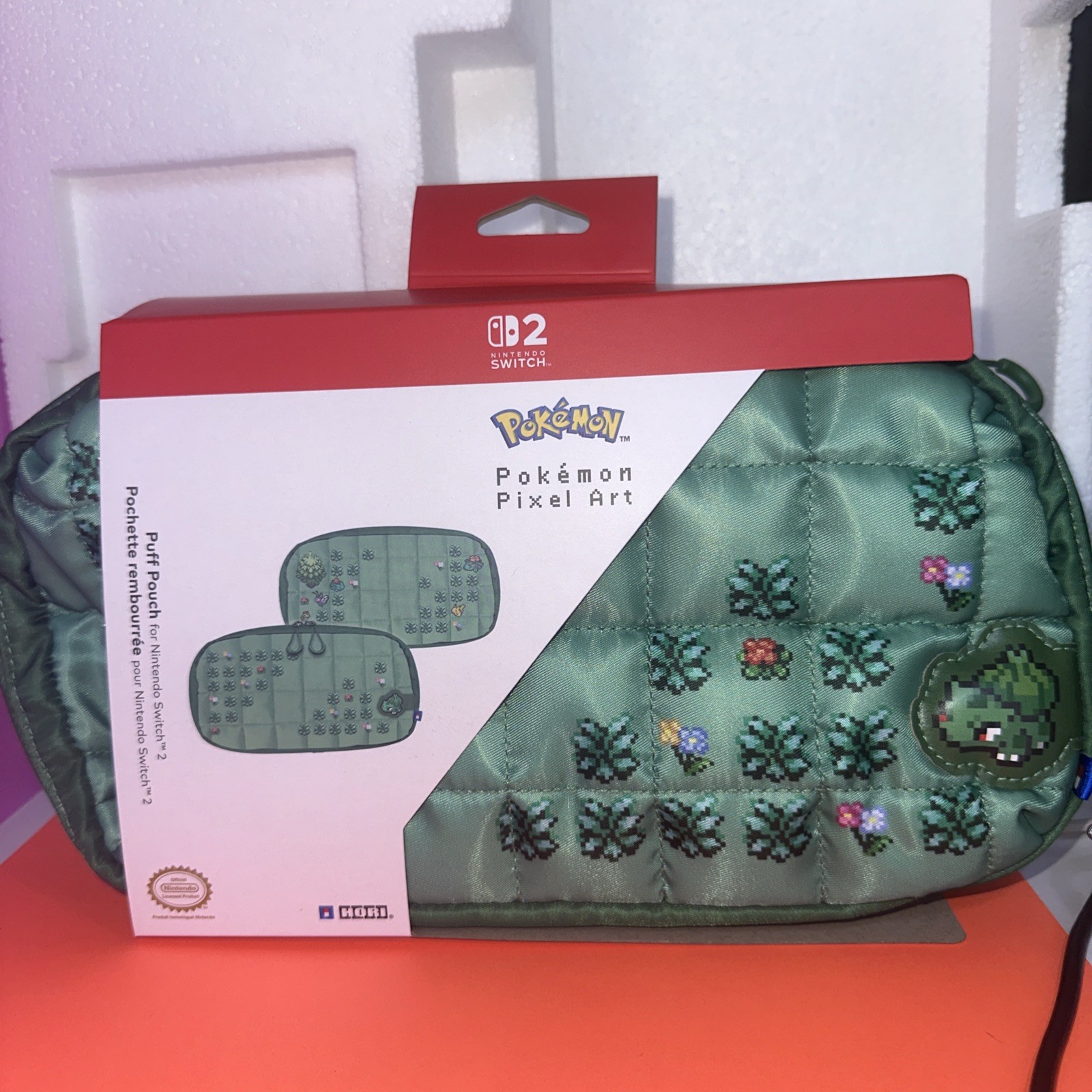 HORI Puff Pouch (Pokemon Pixel Green) for Nintendo Switch 2/OLED/Base Model Case