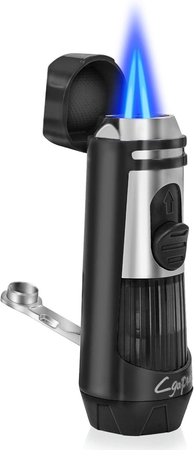 Cigar Torch Lighters Double Jet Butane Refillable Lighter with Cigar Punch