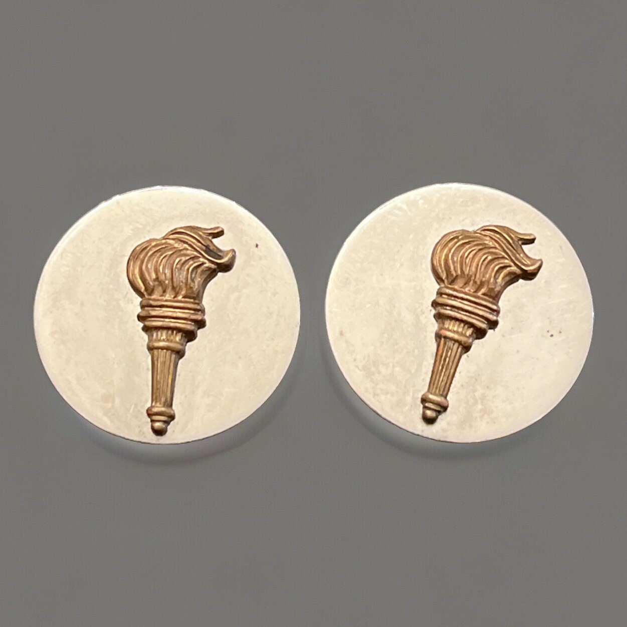 ROTC U.S. Army Silver And Gold Tone Round Flaming Torch Pin Lapel Pin Pair Of 2