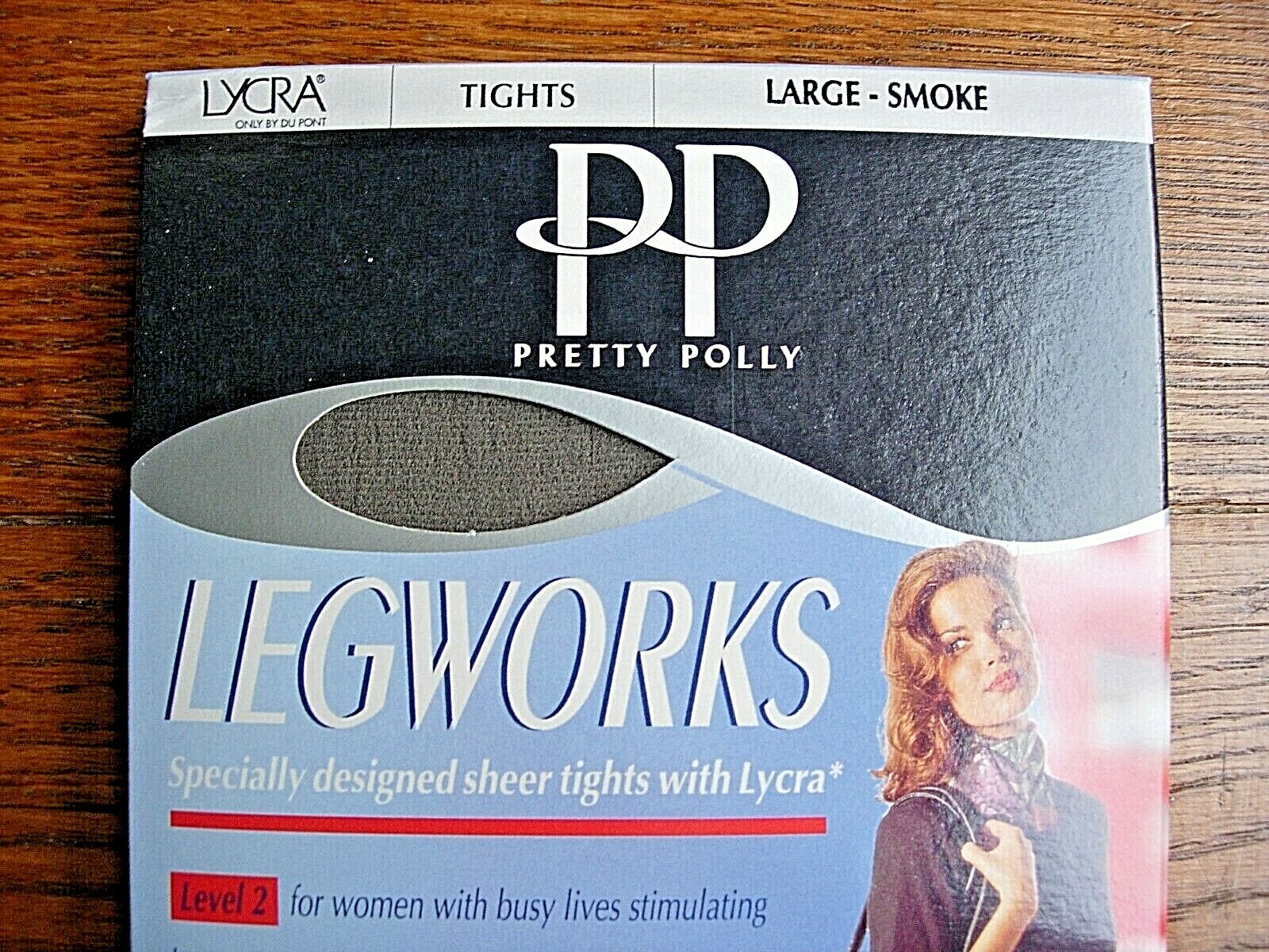 x2 "New" Vintage Pairs Pretty Polly Legworks - Level 2 Tights - Large - Smoke