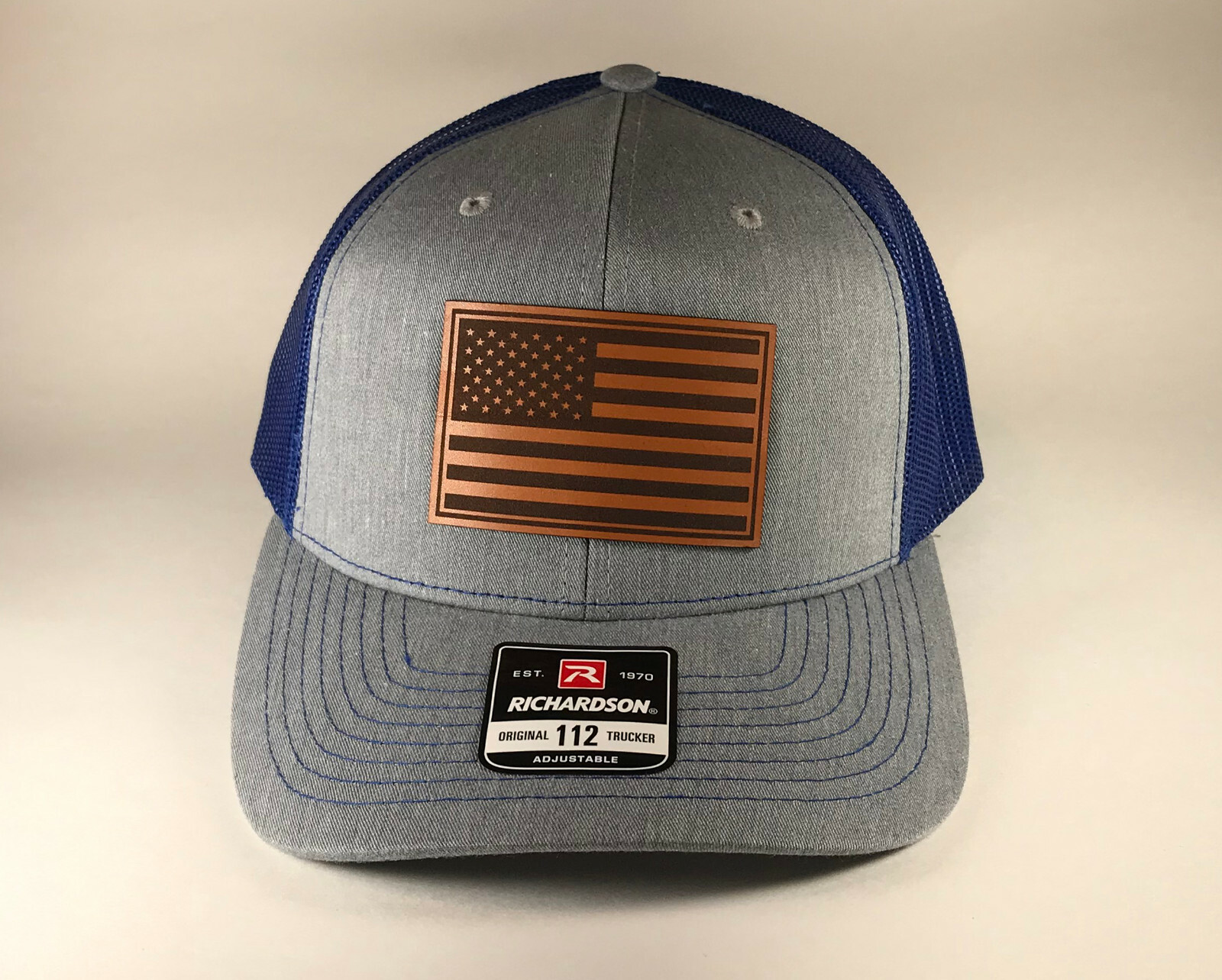 Richardson 112 American Flag 6 Panel Snapback Trucker Mesh Hat Leather Patch