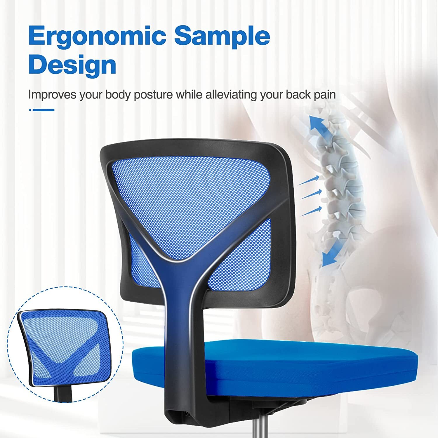 Cute Armless Mesh Task Chair, Swivel Rolling Desk Chair for Home Office