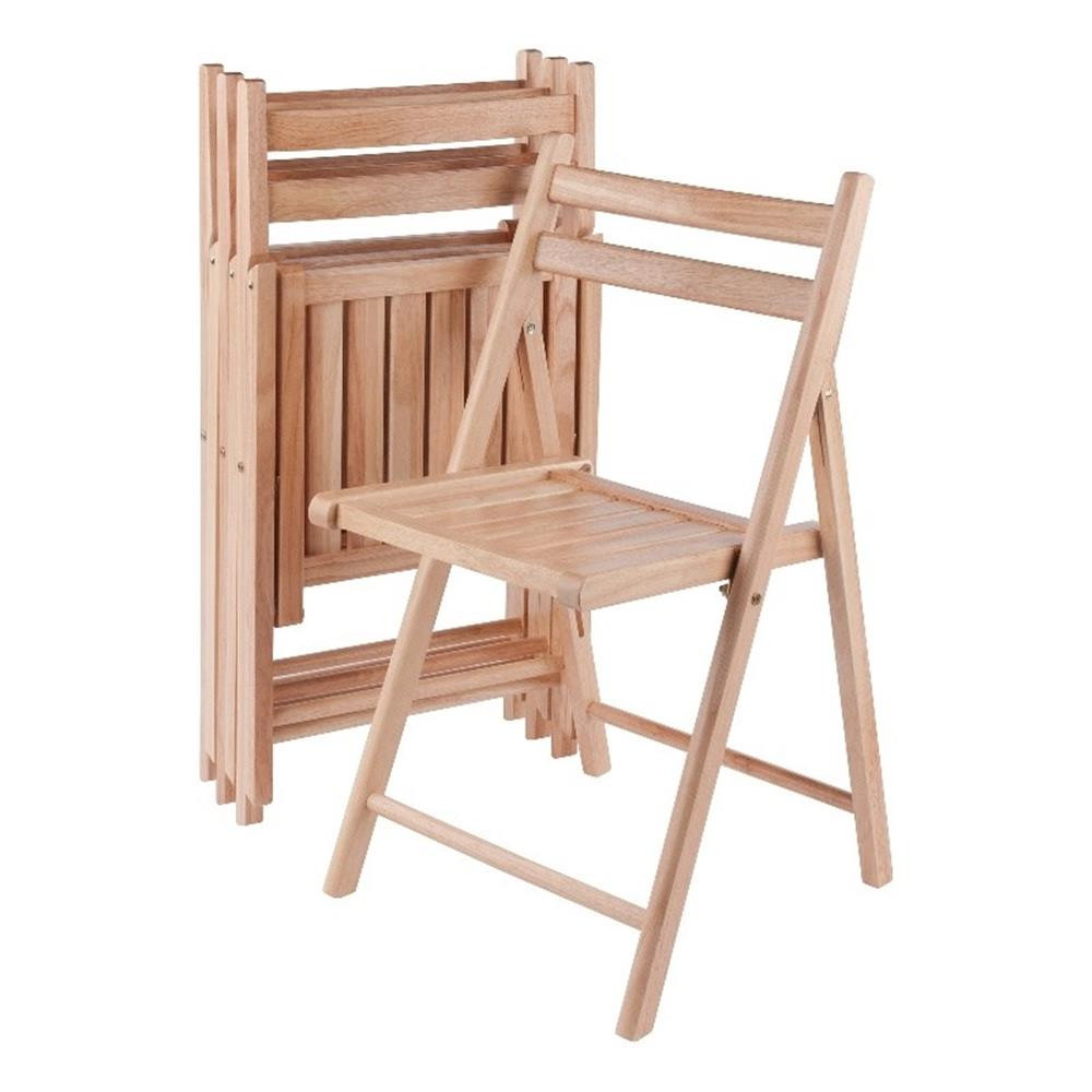 Winsome Robin Transitional Solid Wood Folding Chair Set in Natural (Set of 4)