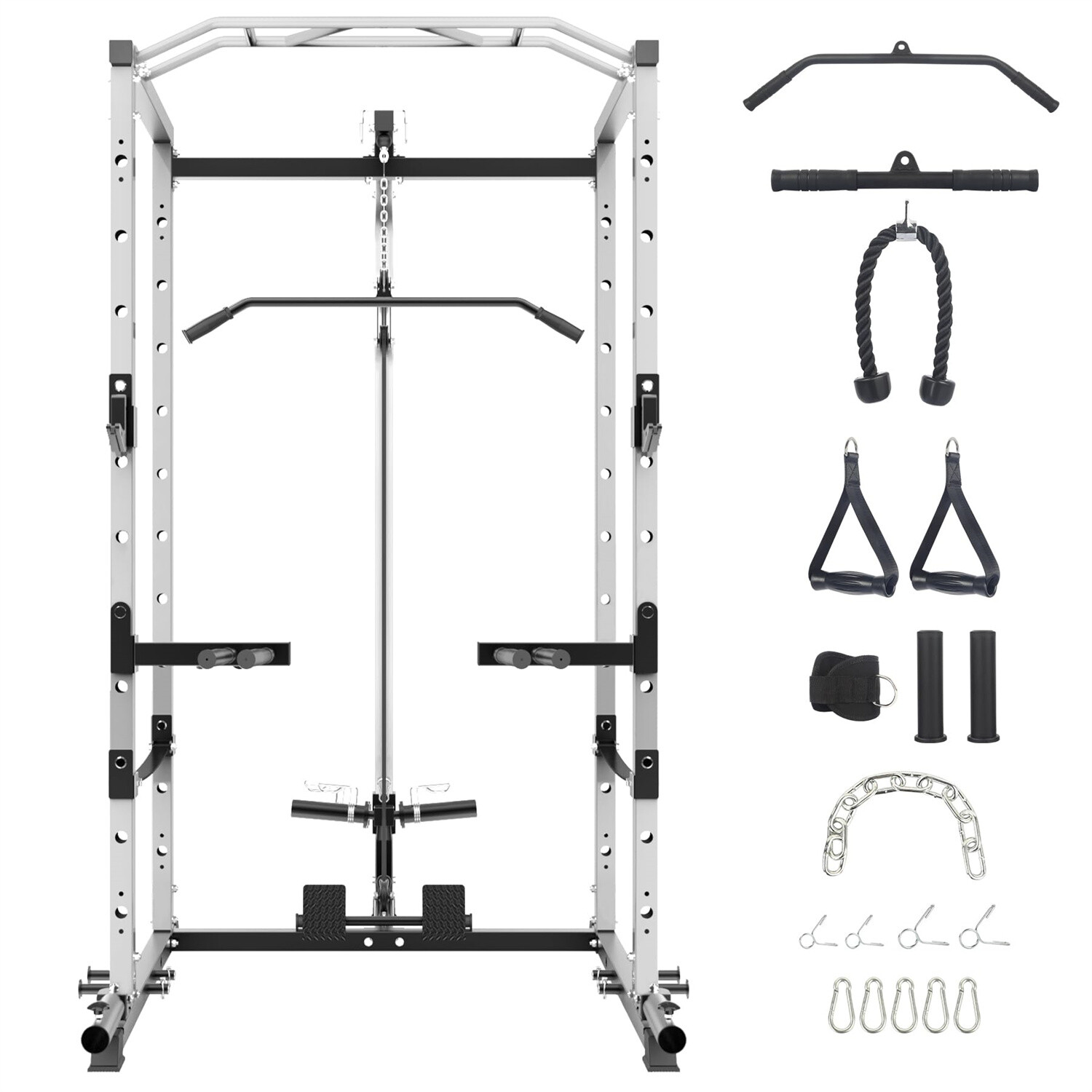 ✅Power Cage Multi-Functional Power Rack with Cable Pulley System and J-Hooks