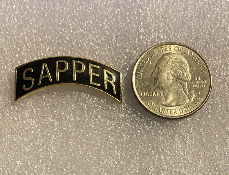 Army Sapper Tab Rocker 1 1/4 inch Hat or Lapel Pin P14125 Banner Black Enamel