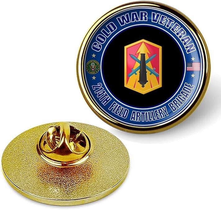 Cold War Veteran 214th Field Artillery Brigade Tie Suit Shirt Lapel Pin - Gold