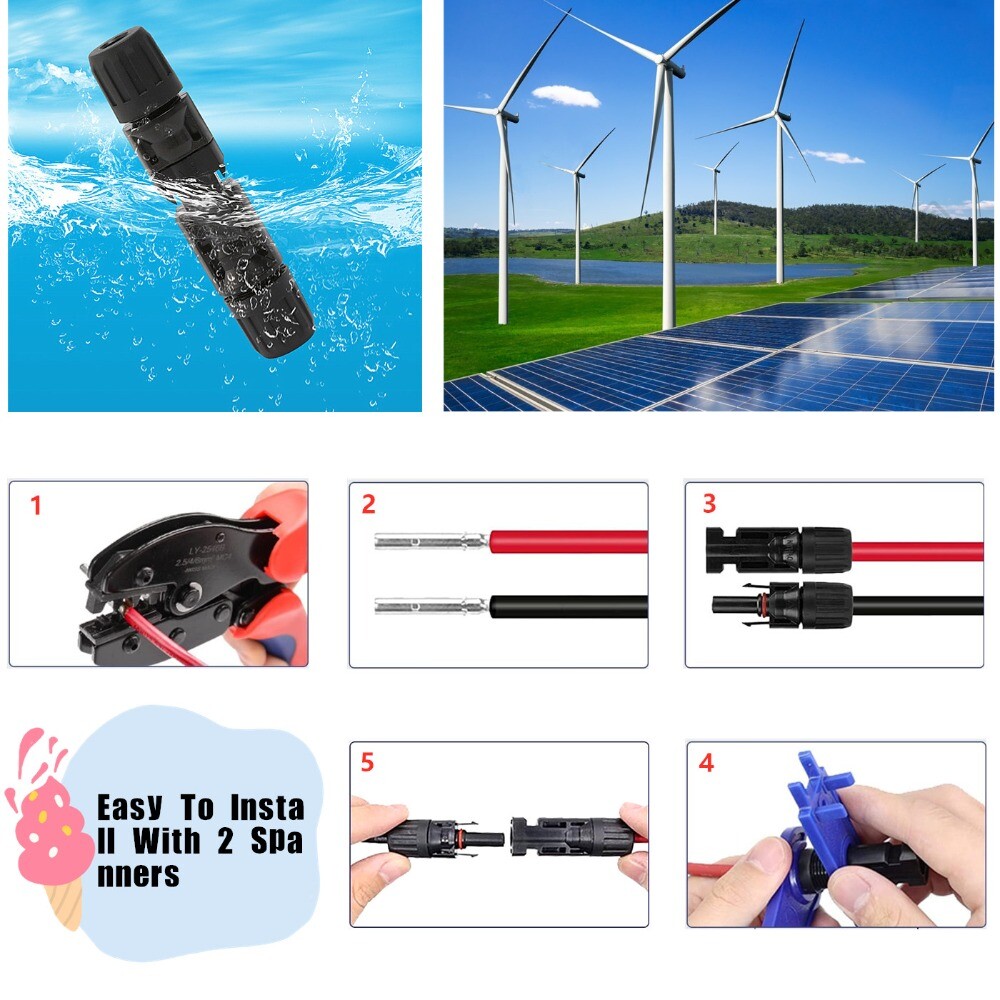 24 PCS Waterproof Solar Connectors Solar Panel Wire Joiners Crimper Plier Set