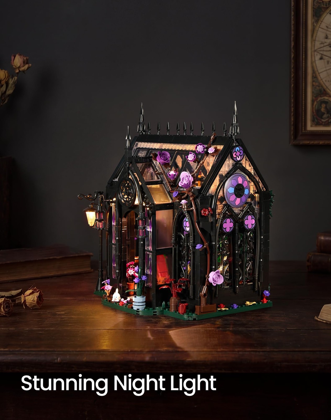 Gothic Greenhouse Building Set with Lights, Architecture Model with Stained G...