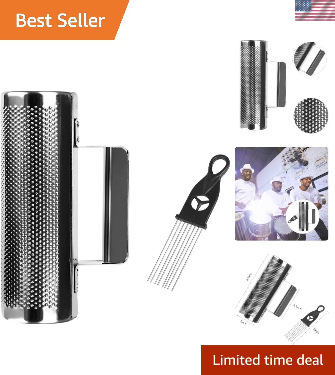 Metal Guiro Instrument, 8" 3" Stainless Steel Dominicana Guira Shaker Latin P...