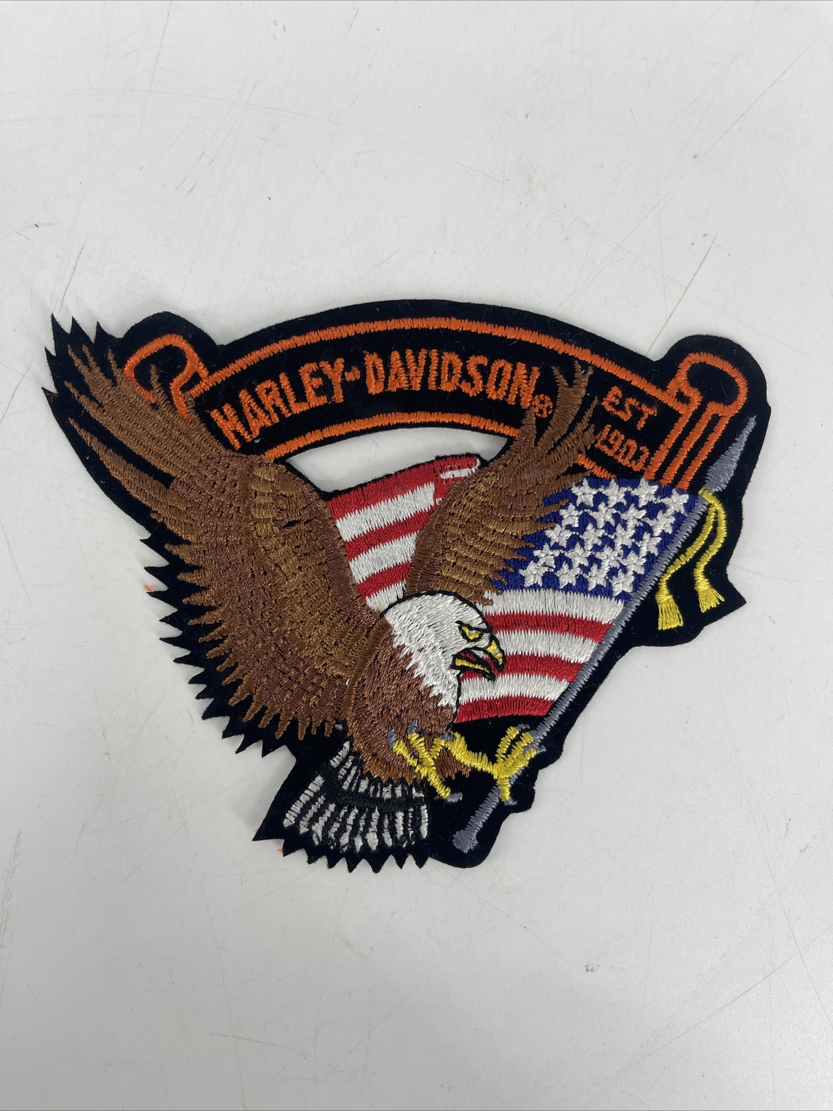 VINTAGE Harley Davidson Emblem Patch Eagle Flag Stars Stripes