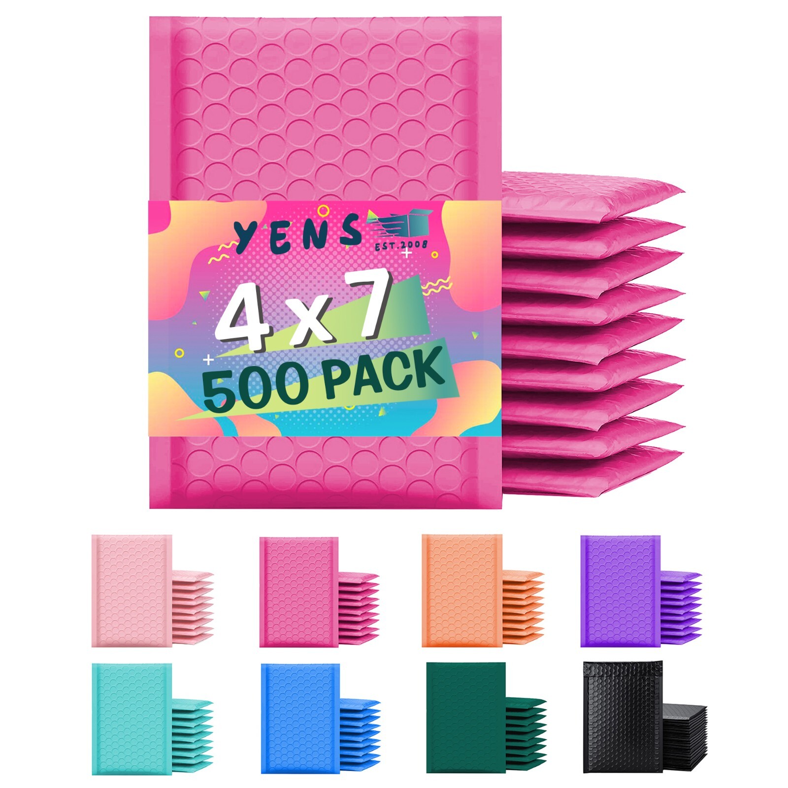 Yens® 500 #000 Poly Bubble Padded Envelopes Mailers 4 X 7 -Hot Pink