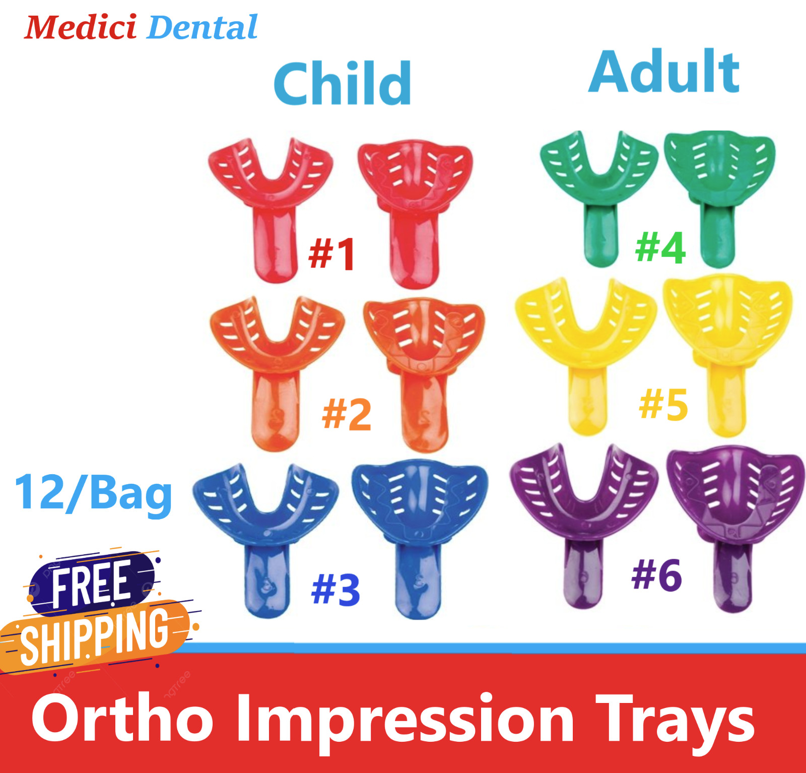 Dental Ortho Impression Trays Perforated Disposable For Child/Pedo  Adult 12/bag